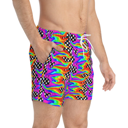 Rainbow Glitch Swim Trunks