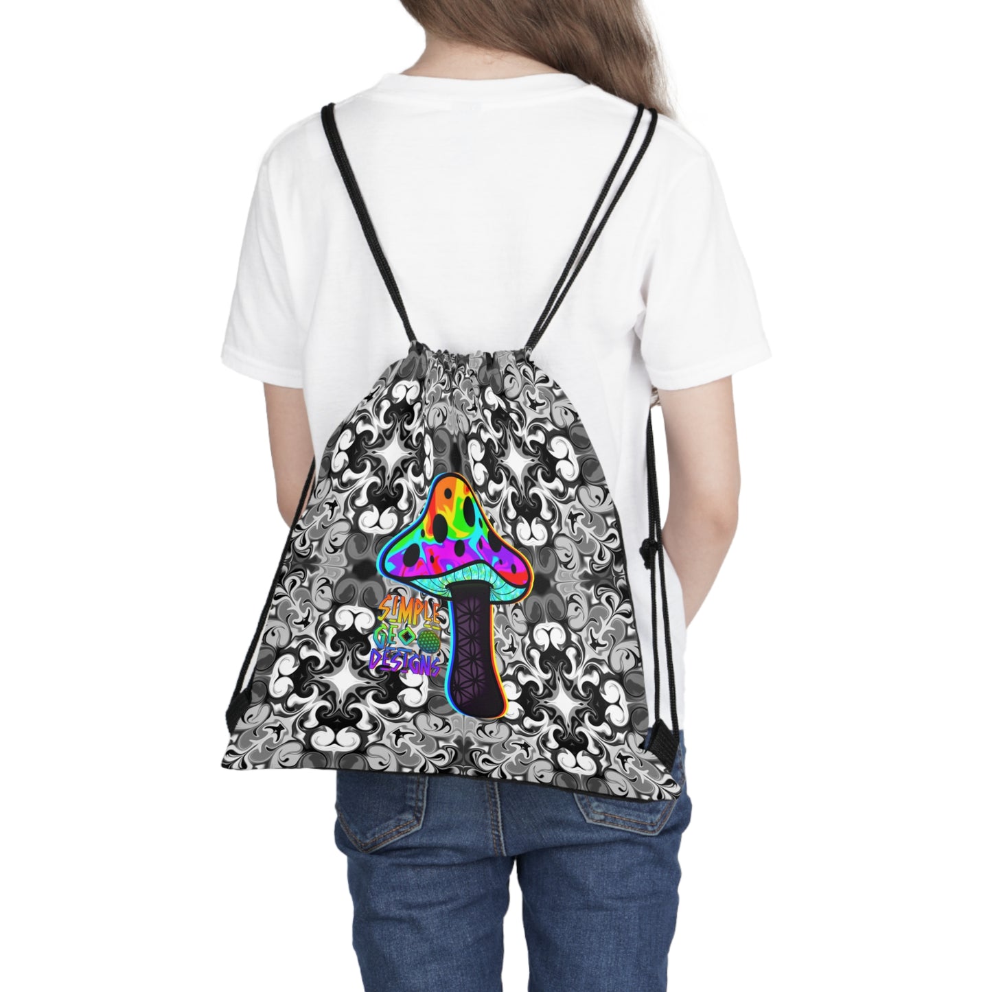 Rainbow Mushroom Drawstring Bag