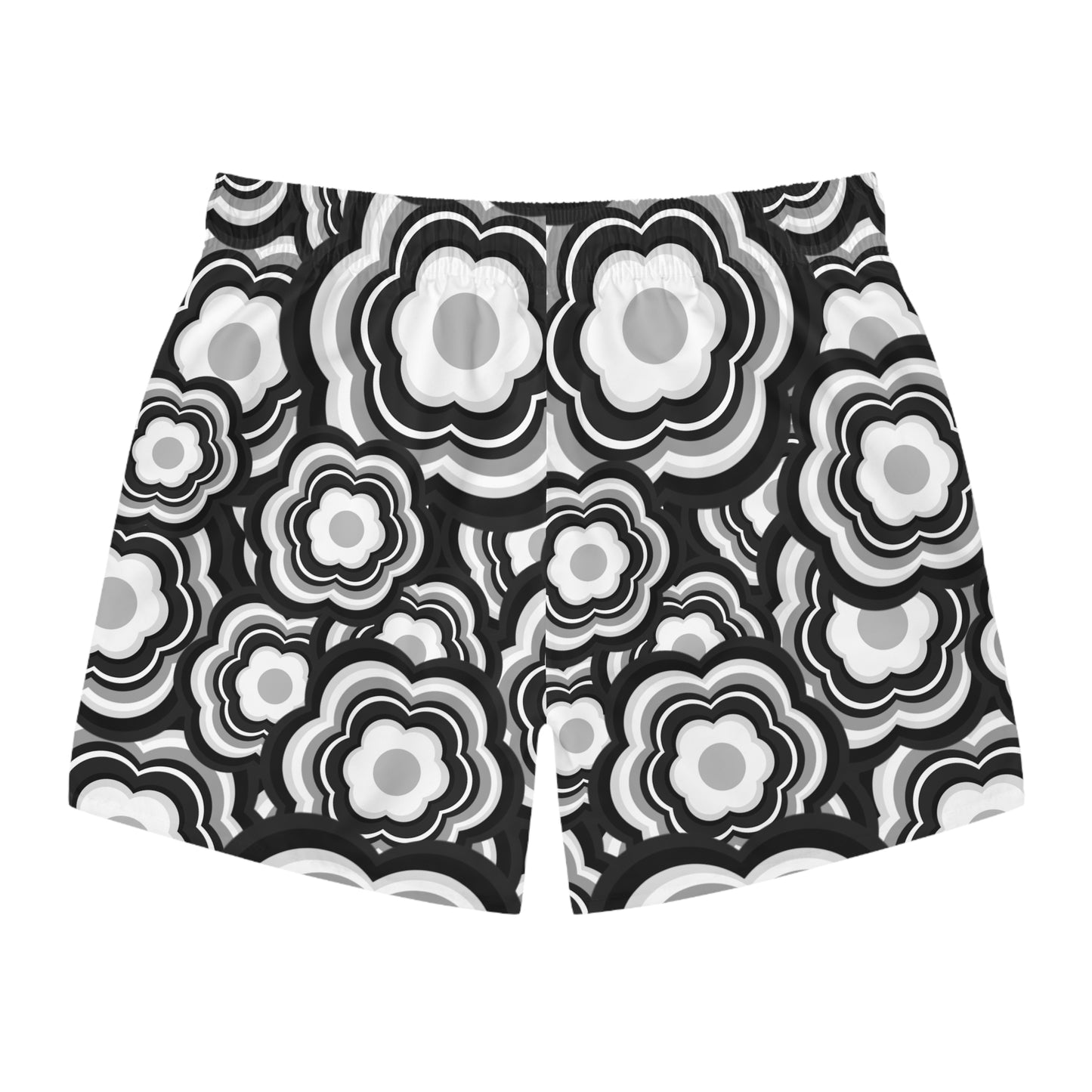 B&W Flower Power Swim Trunks