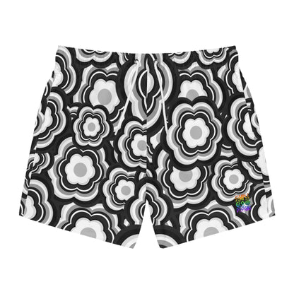 B&W Flower Power Swim Trunks