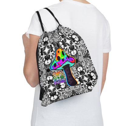 Rainbow Mushroom Drawstring Bag