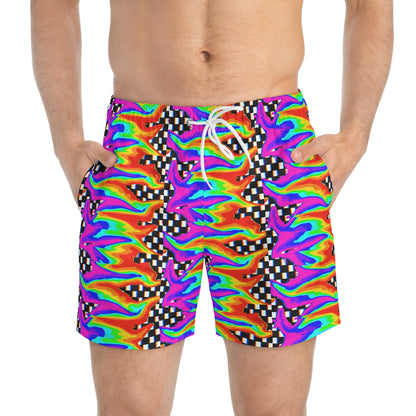 Rainbow Glitch Swim Trunks