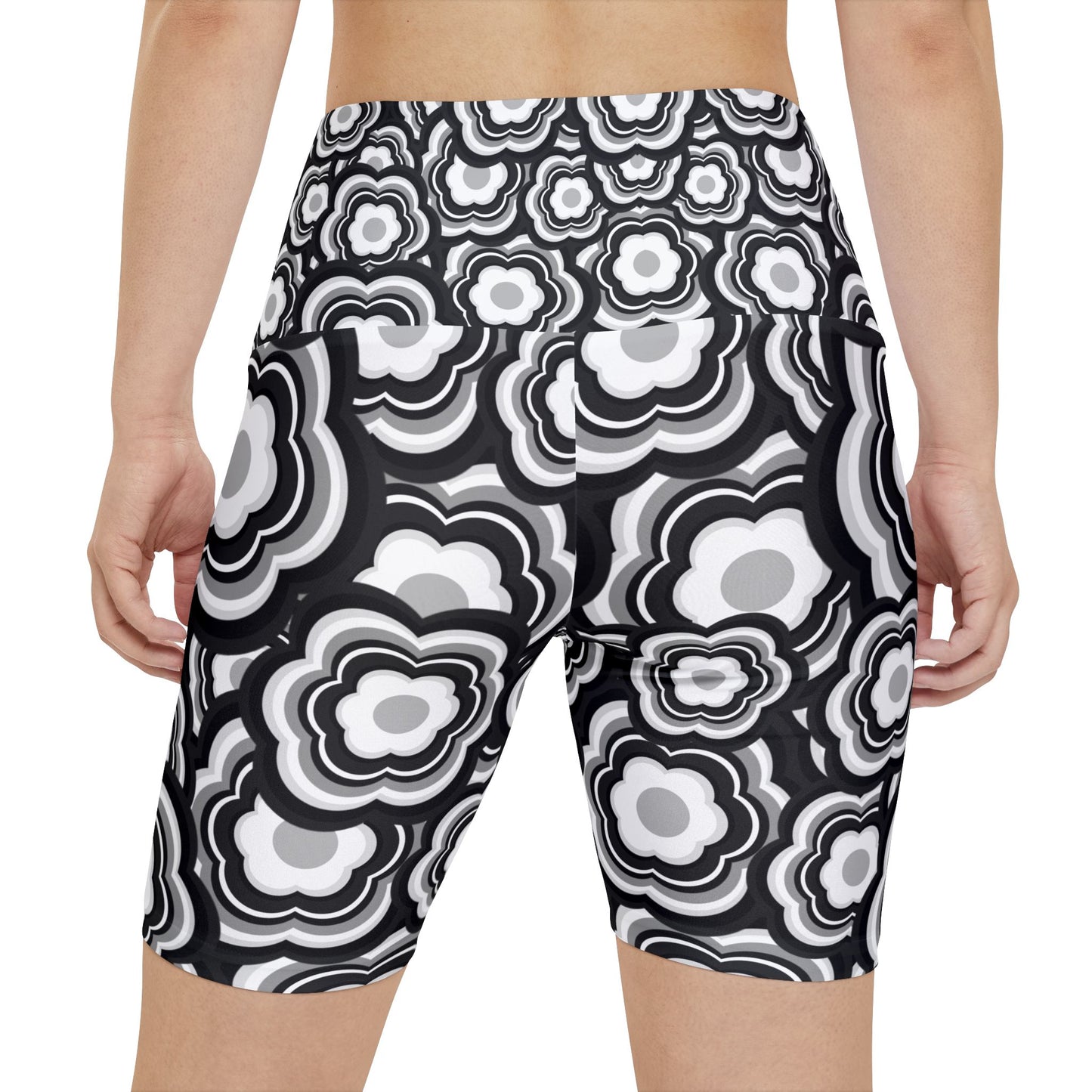 B&W Flower Power Workout Shorts